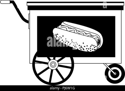 Hot Dog cart stand in Schwarz und Weiß Stock Vektor