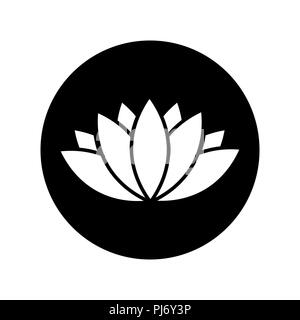 Vector schwarz Lotus Symbol im schwarzen Kreis Stock Vektor