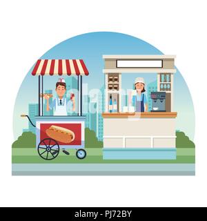 Essen stand und Geschäfte Stock Vektor