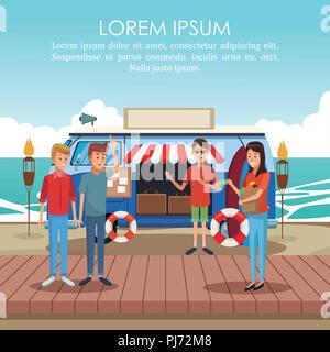 Menschen im Kiosk am Strand Stock Vektor