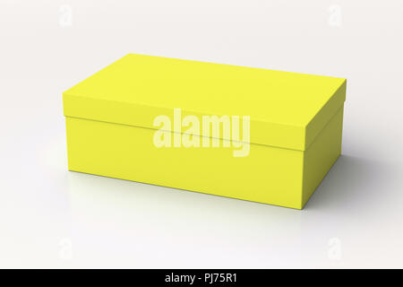 Gelb schuh Box Container auf weißem Hintergrund. Verpackung mockup. 3D-Darstellung Stockfoto
