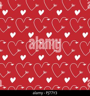 Red Vector Illustration. Herzen in Form von Pfeilen nahtlose Hintergründe für den Valentinstag. Romantische Illustration für Tapeten, die Umhüllung, die Gestaltung der g Stock Vektor
