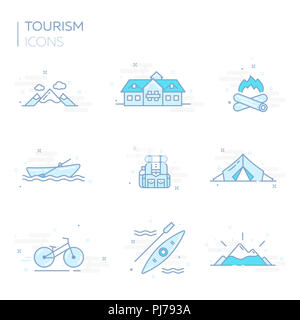 Mit dem Tourismus Flat Style Icons. Eps 10 Vector Illustration. Stockfoto