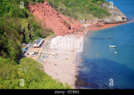 Babbacombe Beach in Devon, England, Ansicht von oben, das Meer und die Küste Stockfoto