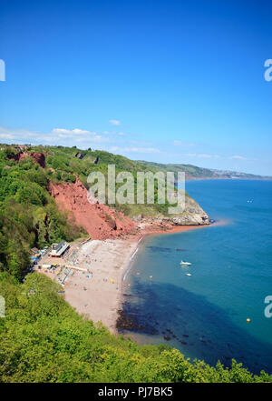 Babbacombe Beach in Devon, England, Ansicht von oben, das Meer und die Küste Stockfoto