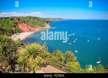 Babbacombe Beach in Devon, England, Ansicht von oben, das Meer und die Küste Stockfoto