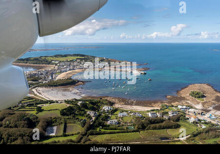 St Mary's aus der Luft; Scilly-Inseln, Großbritannien Stockfoto