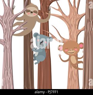 Wilde Tiere im Wald Szene Stock Vektor