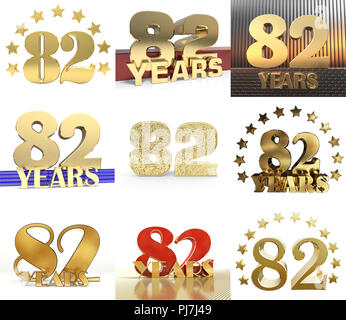 Satz von Nummer 80 zwei Jahre (82 Jahre) fest. Jahrestag goldene Vorlage Anzahl Elemente für Ihre Geburtstagsfeier. 3D-Darstellung. Stockfoto