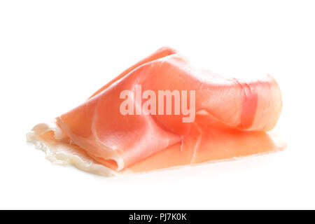 Italienische Prosciutto Crudo oder jamon auf weißem Hintergrund. Stockfoto