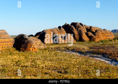 Bienenstock geformten Sandsteinformationen, Purnululu National Park, Kimberley, Nordwesten Australien Stockfoto