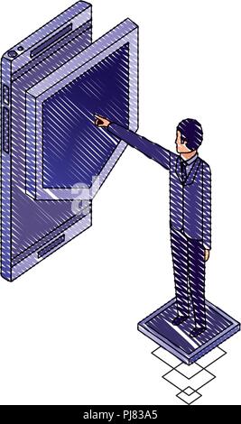 Geschäftsmann mit Smartphone zeigt Schutzplatte Vector Illustration Stock Vektor
