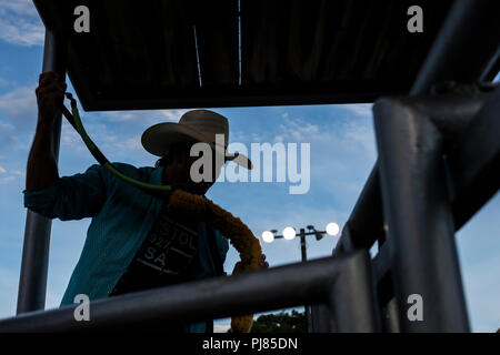 Rodeo Cowboy in Teschow, Texas USA. Labor Day Wochenende 2018. Stockfoto