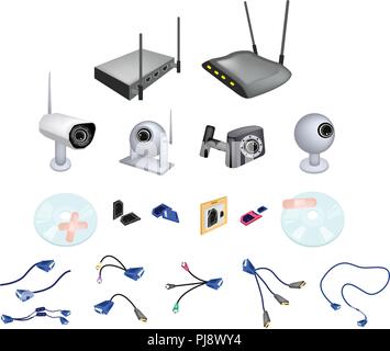 Kommunikation und Massenmedien, Darstellung der modernen WLAN-Router mit der Antenne, Isolated on White Background. Stock Vektor