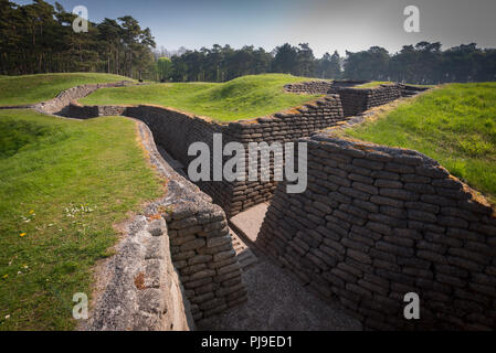 Erhaltenen Schützengräben des Ersten Weltkriegs Schlachtfeld von Vimy Ridge, Frankreich Stockfoto