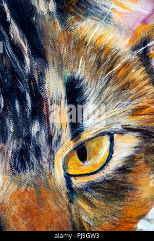 Details zu Acryl Gemälde zeigen, Farbe, Texturen und Techniken. Ein Cats Eye hautnah. Stockfoto