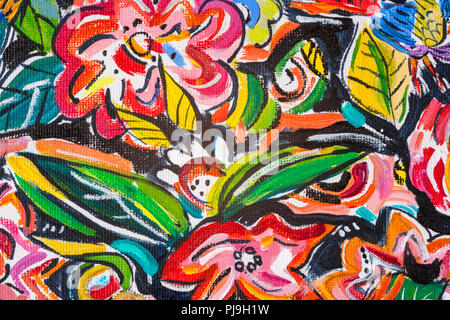 Details zu Acryl Gemälde zeigen, Farbe, Texturen und Techniken. Expressionistische Blumen Stoff Design. Stockfoto