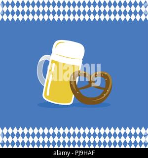 Bier und Brezel mit Bayern Fahne Hintergrund Vektor-illustration EPS 10. Stock Vektor