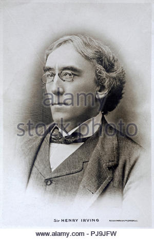 Sir Henry Irving Porträt, 1838 - 1905, geboren John Henry Brodribb, manchmal bekannt als J. H. Irving, war ein englischer Theaterschauspieler in der viktorianischen Ära, Vintage real Foto Postkarte von c1900 Stockfoto