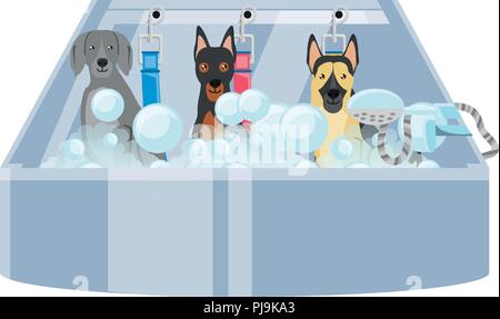 Süße Hunde in der Badewanne auf weißem Hintergrund, Vector Illustration Stock Vektor