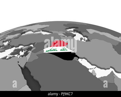 Irak auf Grau politische Globus mit embedded Flagge. 3D-Darstellung. Stockfoto