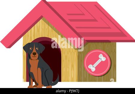 Hund Haus mit niedlichen Dobermann Symbol auf weißem Hintergrund, Vector Illustration Stock Vektor