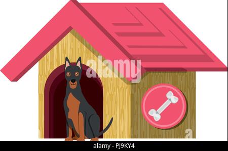 Hund Haus mit niedlichen Dobermann Symbol auf weißem Hintergrund, Vector Illustration Stock Vektor