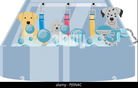 Süße Hunde in der Badewanne auf weißem Hintergrund, Vector Illustration Stock Vektor