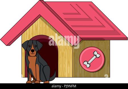 Hund Haus mit niedlichen Dobermann Symbol auf weißem Hintergrund, Vector Illustration Stock Vektor