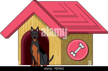 Hund Haus mit niedlichen Dobermann Symbol auf weißem Hintergrund, Vector Illustration Stock Vektor