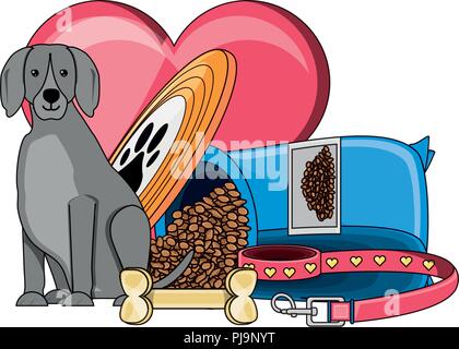 Herz mit niedlichen Hund und pet-ähnliche Symbole auf weißem Hintergrund, Vector Illustration Stock Vektor