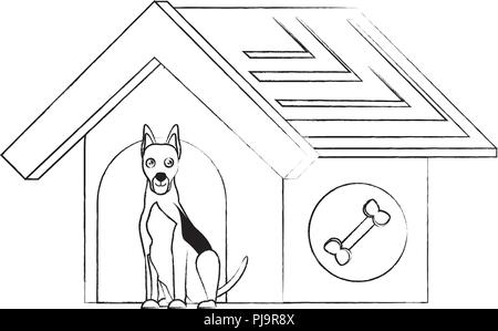 Hund Haus mit niedlichen Dobermann Symbol auf weißem Hintergrund, Vector Illustration Stock Vektor