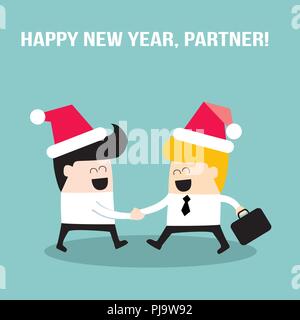 Gerne Unternehmer Menschen die Hände schütteln und das Tragen von Santa Claus Hüte. Frohe Weihnachten und guten Rutsch ins Neue Jahr, Partner Stock Vektor