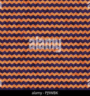 Abstract vector orange Zig Zag nahtlose Muster mit groben grunge Textur auf dem violetten Hintergrund. Halloween Design. Stock Vektor