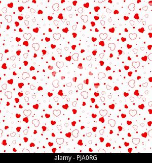 Valentines Tag rote Herzen Muster. Liebe semless Muster von sanften Fliegenden Roten Herzen. Flache vektor Cartoon Illustration. Objekte auf weißen Bac isoliert Stock Vektor