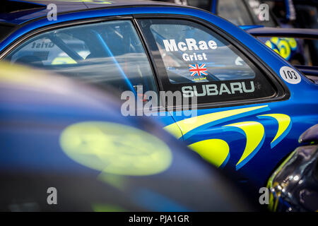 1997 Subaru Imprza WRC von McRae und Mahlgut auf statische Anzeige am Goodwood Festival 2018 von Geschwindigkeit, Sussex, UK. Stockfoto