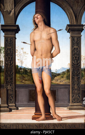 Saint Sebastian von Pietro Perugino Pietro Vannucci: c (1450-1523), Öl auf Leinwand, 1490 Stockfoto