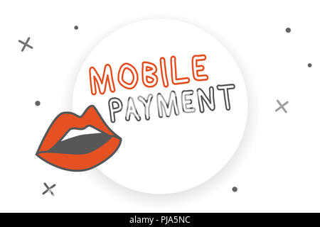 Schreiben Hinweis Übersicht Mobile Payment. Business foto Präsentation bargeldlose Zahlung durch tragbare elektronische Geräte. Stockfoto