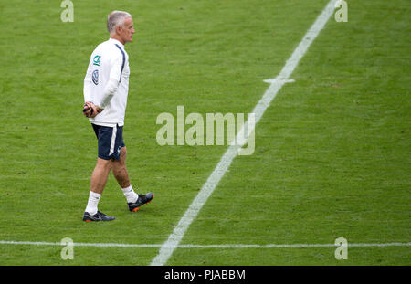 05. September 2018, Deutschland, München: Trainer Didier Deschamps aus Frankreich teil nimmt im letzten Training. Die Deutsche Nationalmannschaft wird gegen die Nationalmannschaft von Frankreich am 6. September 2018 spielen. Foto: Sven Hoppe/dpa Stockfoto