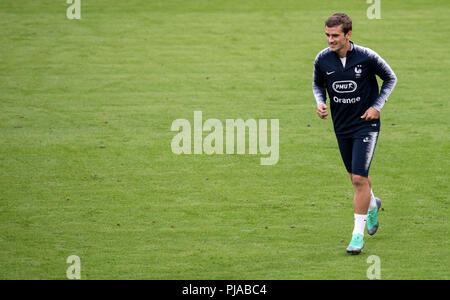 05. September 2018, Deutschland, München: Antoine Griezmann aus Frankreich nimmt Teil an der abschließenden Training. Die Deutsche Nationalmannschaft wird gegen die Nationalmannschaft von Frankreich am 6. September 2018 spielen. Foto: Sven Hoppe/dpa Stockfoto
