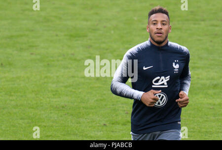 05. September 2018, Deutschland, München: Corentin Tolisso aus Frankreich nimmt Teil an der abschließenden Training. Die Deutsche Nationalmannschaft wird gegen die Nationalmannschaft von Frankreich am 6. September 2018 spielen. Foto: Sven Hoppe/dpa Stockfoto