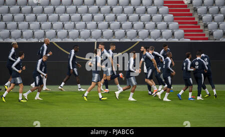 05. September 2018, Deutschland, München: Die französische nationale Fußball-Spieler nehmen teil an der abschließenden Training. Die Deutsche Nationalmannschaft wird gegen die Nationalmannschaft von Frankreich am 6. September 2018 spielen. Foto: Sven Hoppe/dpa Stockfoto