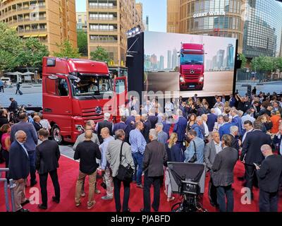 Berlin, Deutschland. 05 Sep, 2018. Das neue Modell des Daimler Lkw Mercedes-Benz Actros ist zum ersten Mal der Öffentlichkeit gezeigt. Credit: Andrej Sokolow/dpa/Alamy leben Nachrichten Stockfoto