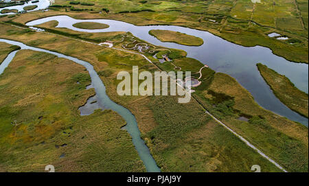 Zhangye. 5. Sep 2018. Luftaufnahme auf Sept. 5, 2018 zeigt eine Ansicht der Zhangye nationalen Wetland Park in Ganzhou Bezirk von Zhangye im Nordwesten der chinesischen Provinz Gansu. Credit: Tao Ming/Xinhua/Alamy leben Nachrichten Stockfoto