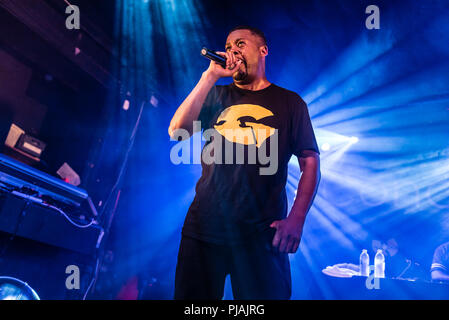 Brighton, UK. 5. September 2018. GZA, das Genie, Wu-Tang Clan im Concorde 2, Brighton, UK. Gary Grice (geboren am 22. August, 1966), besser bekannt unter seinem Künstlernamen GZA und das Genie, ein US-amerikanischer Rapper und Songwriter bekannt. Gründungsmitglied der Hip Hop Gruppe der Wu-Tang Clan. Foto: Andy Sturmey/Alamy Credit: Andrew Sturmey/Alamy leben Nachrichten Stockfoto