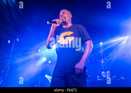 Brighton, UK. 5. September 2018. GZA, das Genie, Wu-Tang Clan im Concorde 2, Brighton, UK. Gary Grice (geboren am 22. August, 1966), besser bekannt unter seinem Künstlernamen GZA und das Genie, ein US-amerikanischer Rapper und Songwriter bekannt. Gründungsmitglied der Hip Hop Gruppe der Wu-Tang Clan. Foto: Andy Sturmey/Alamy Credit: Andrew Sturmey/Alamy leben Nachrichten Stockfoto