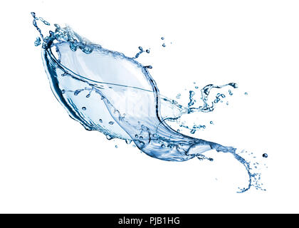 Blaues Wasser spritzt über weißen Hintergrund. 3D-Darstellung Stockfoto