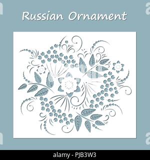 Russische Zeichnung gzhel. Laserschneiden. Grußkarten mit Blumen russischen Ornament. Vector Illustration Stock Vektor