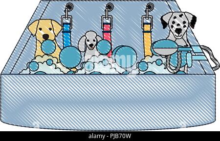 Süße Hunde in der Badewanne auf weißem Hintergrund, Vector Illustration Stock Vektor