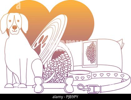 Herz mit niedlichen Hund und pet-ähnliche Symbole auf weißem Hintergrund, Vector Illustration Stock Vektor